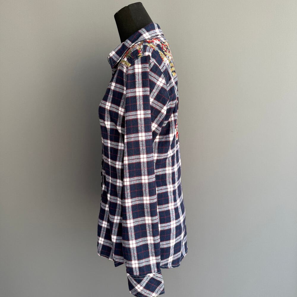 Grace in LA Embroidered Western shirt - Blue Plaid Boho Floral Cowgirl Size S - Picture 12 of 15
